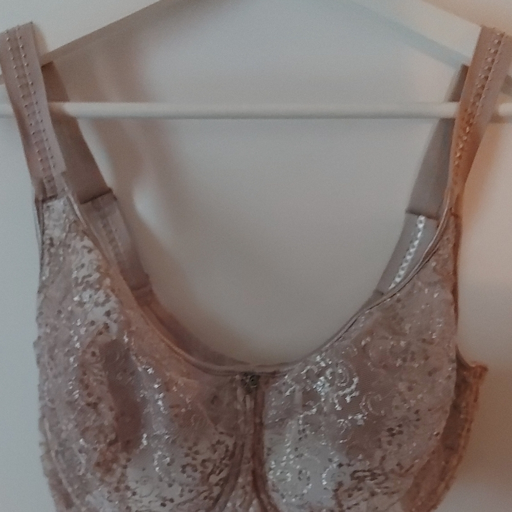 Cream Lace Overlay Bra with Molded Cups